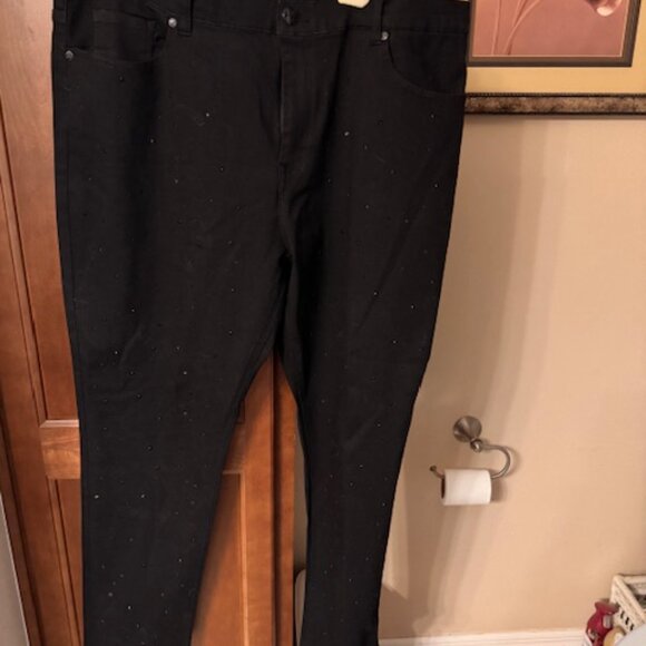 Jet Black Straight Leg Jeans with black crystals covering the entire front - Picture 5 of 6
